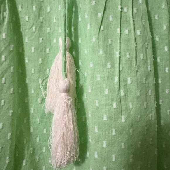 Never A Wallflower Mint Green Boxy Swiss Dot Blouse with Polo Collar and Tassel - Picture 3 of 11